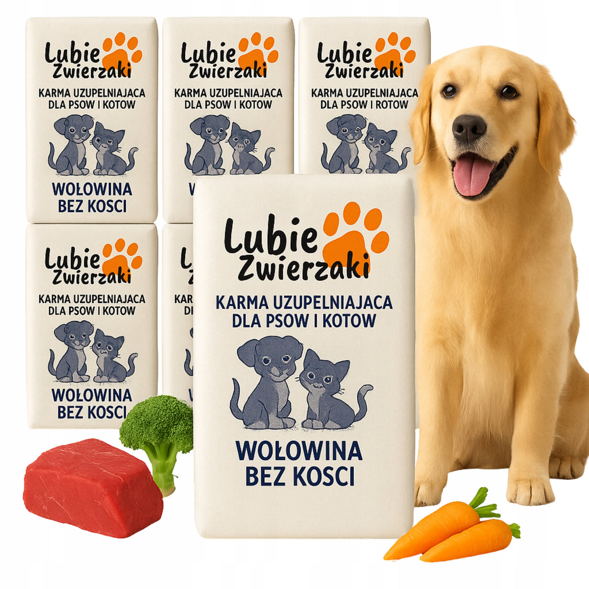 Mrożone surowe mięso wołowe dla psa BARF 10 kg – bez kości, bezzbożowe, 10 szt.
