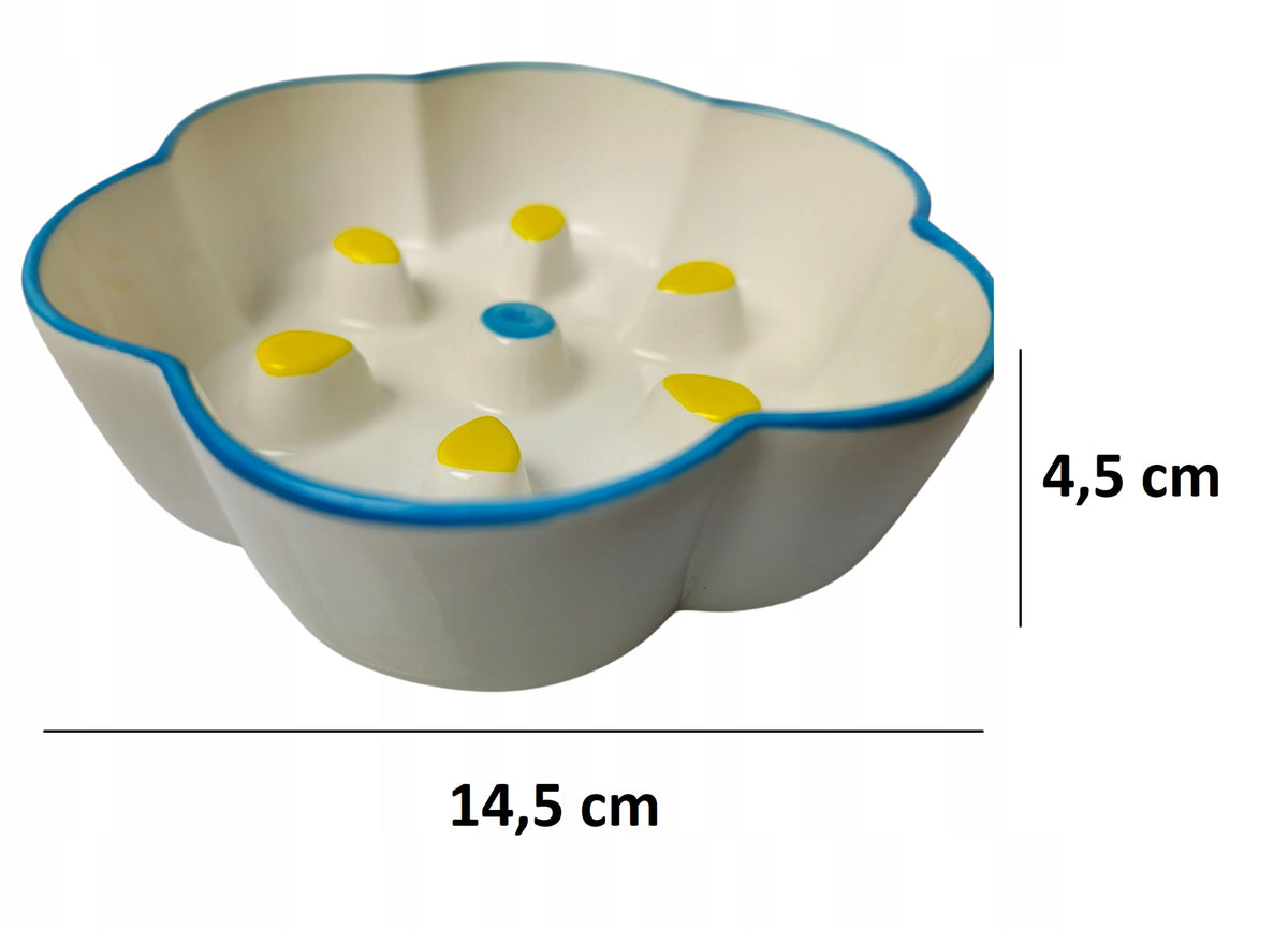 Miska spowalniająca jedzenie dla psa i kota ceramiczna 0,4 l, 14,5 cm – biała z wypustkami