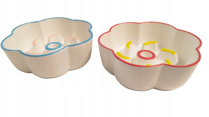 Miska spowalniająca jedzenie dla psa i kota ceramiczna 0,4 l, 14,5 cm – biała z wypustkami