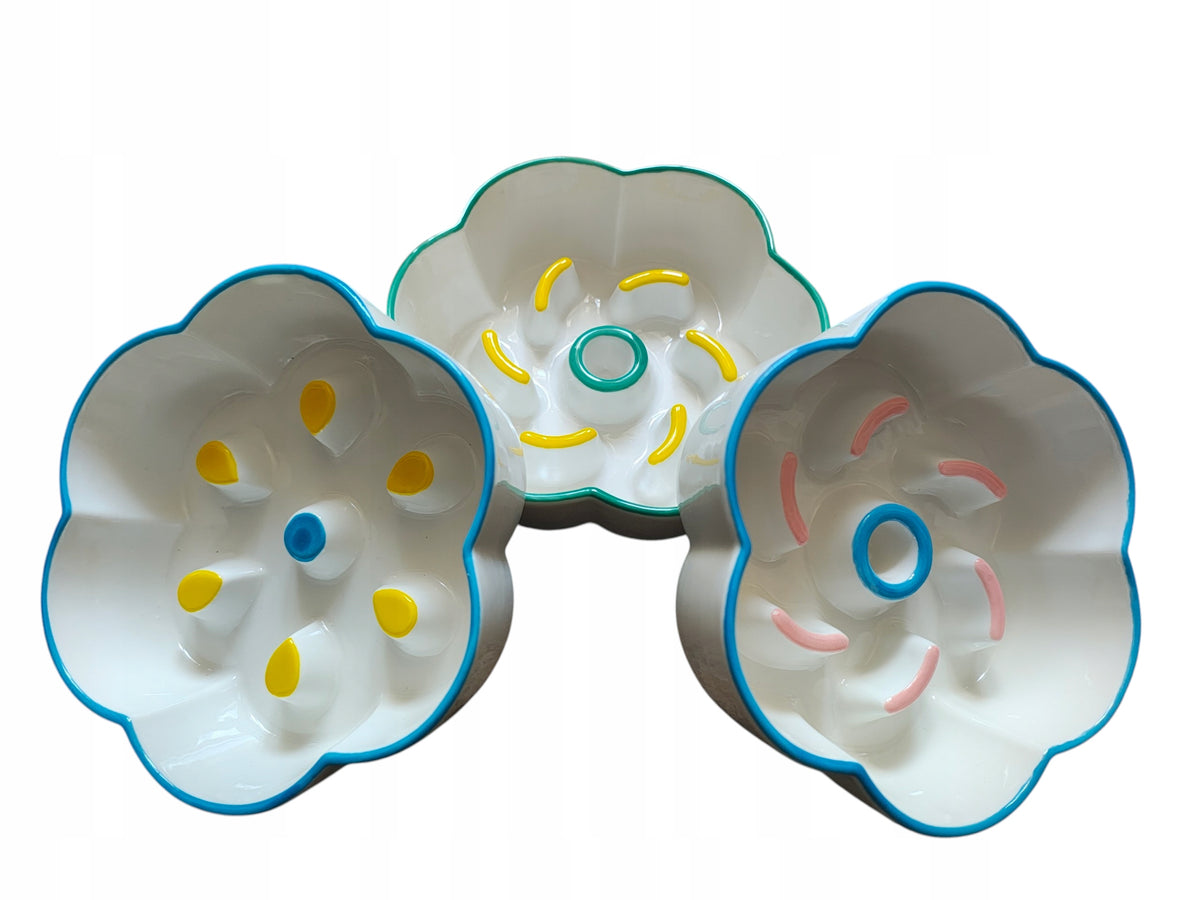Miska spowalniająca jedzenie dla psa i kota ceramiczna 0,4 l, 14,5 cm – biała z wypustkami