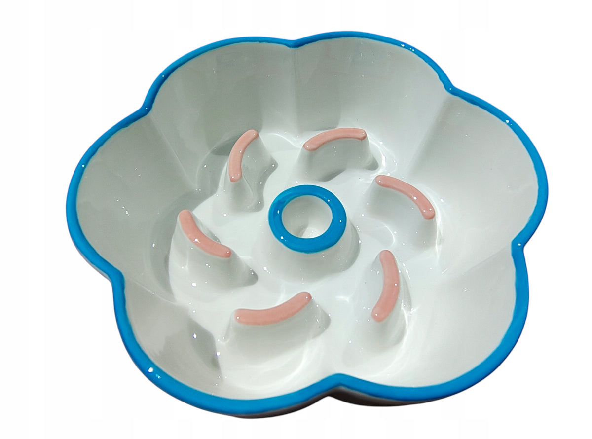 Miska spowalniająca jedzenie dla psa i kota ceramiczna 0,4 l, 14,5 cm – biała z wypustkami