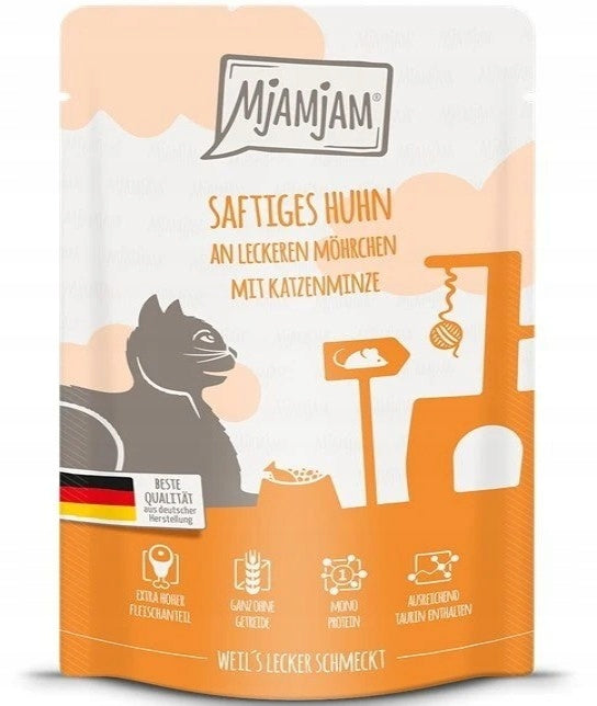 Mjamjam karma mokra dla kota z kurczakiem 125 g – bezzbożowa saszetka, 71% mięsa