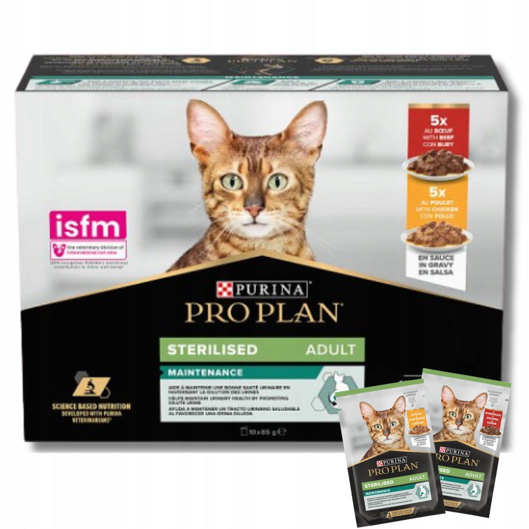 PRO PLAN Sterilised mokra karma dla kota po sterylizacji 10 x 85 g – kurczak i wołowina