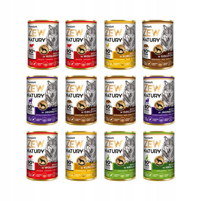 Zew Natury mokra karma dla psa bez ryby 12 x 400 g – bezzbożowa, puszki, mix smaków