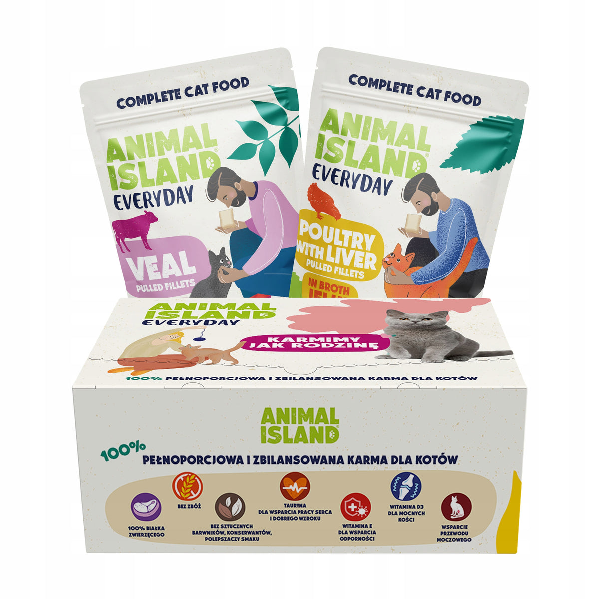 Animal Island Mokra karma dla kota w galarecie 80x85 g – bezzbożowa, mix cielęcina i drób