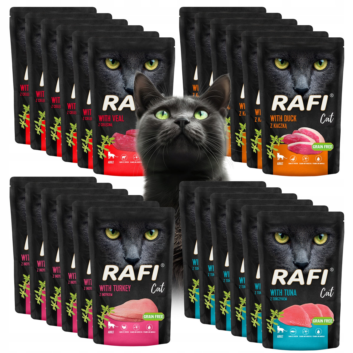 Rafi mokra karma dla kota bezzbożowa w saszetkach 24 x 100 g dla dorosłych – mix smaków