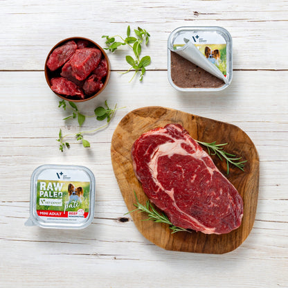 RAW PALEO Mokra karma dla psa monobiałkowa 12x150 g – pasztet bezzbożowy dla ras małych, wołowina