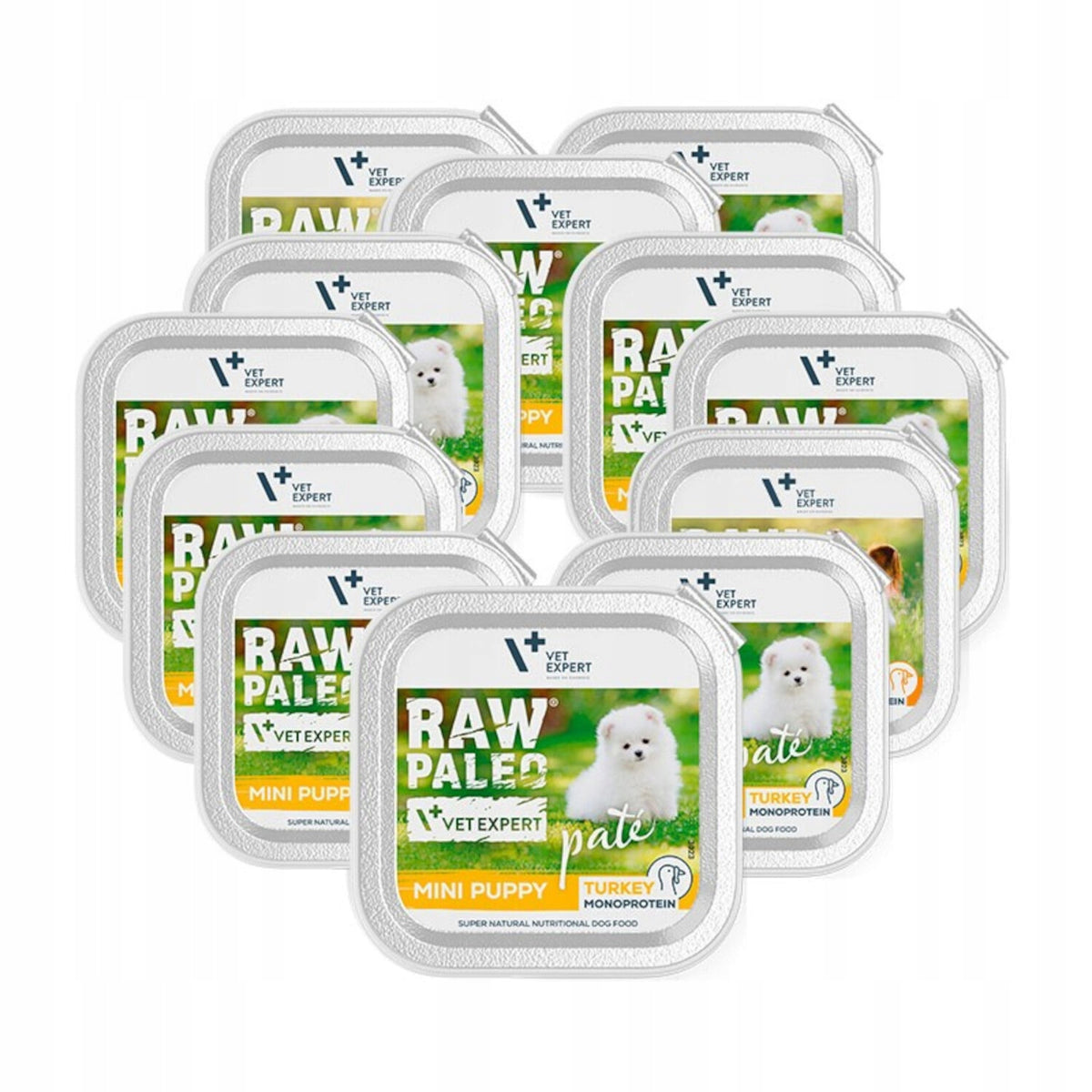 RAW PALEO Mokra karma dla szczeniąt ras małych bez zbóż, pasztet 12 x 150 g – indyk
