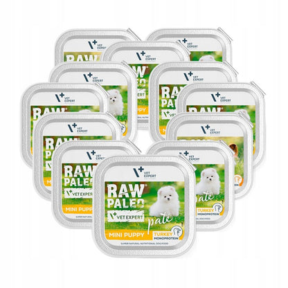 RAW PALEO Mokra karma dla szczeniąt ras małych bez zbóż, pasztet 12 x 150 g – indyk