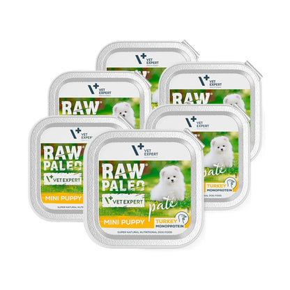 RAW PALEO Mokra karma dla szczeniąt ras małych bez zbóż, pasztet 6x150 g – indyk