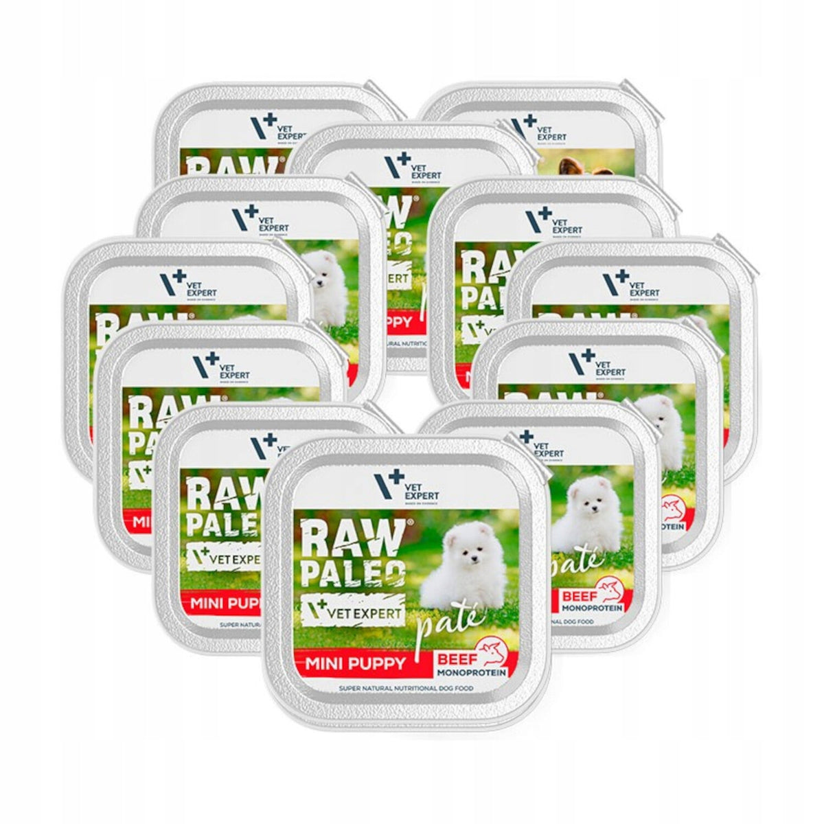 RAW PALEO Mokra karma dla szczeniąt ras małych, wołowina monobiałkowa – 12 x 150 g pasztet