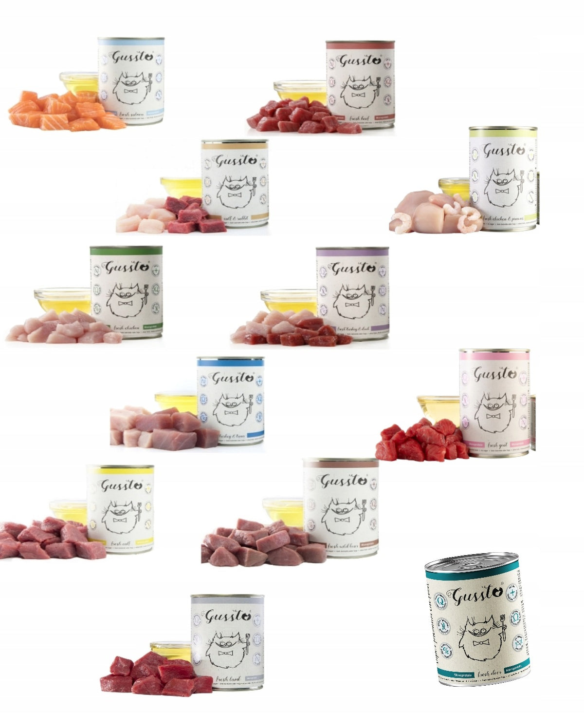 Gussto mokra karma dla kota bezzbożowa 12 x 400 g, monobiałkowa, bez cukru – mix smaków