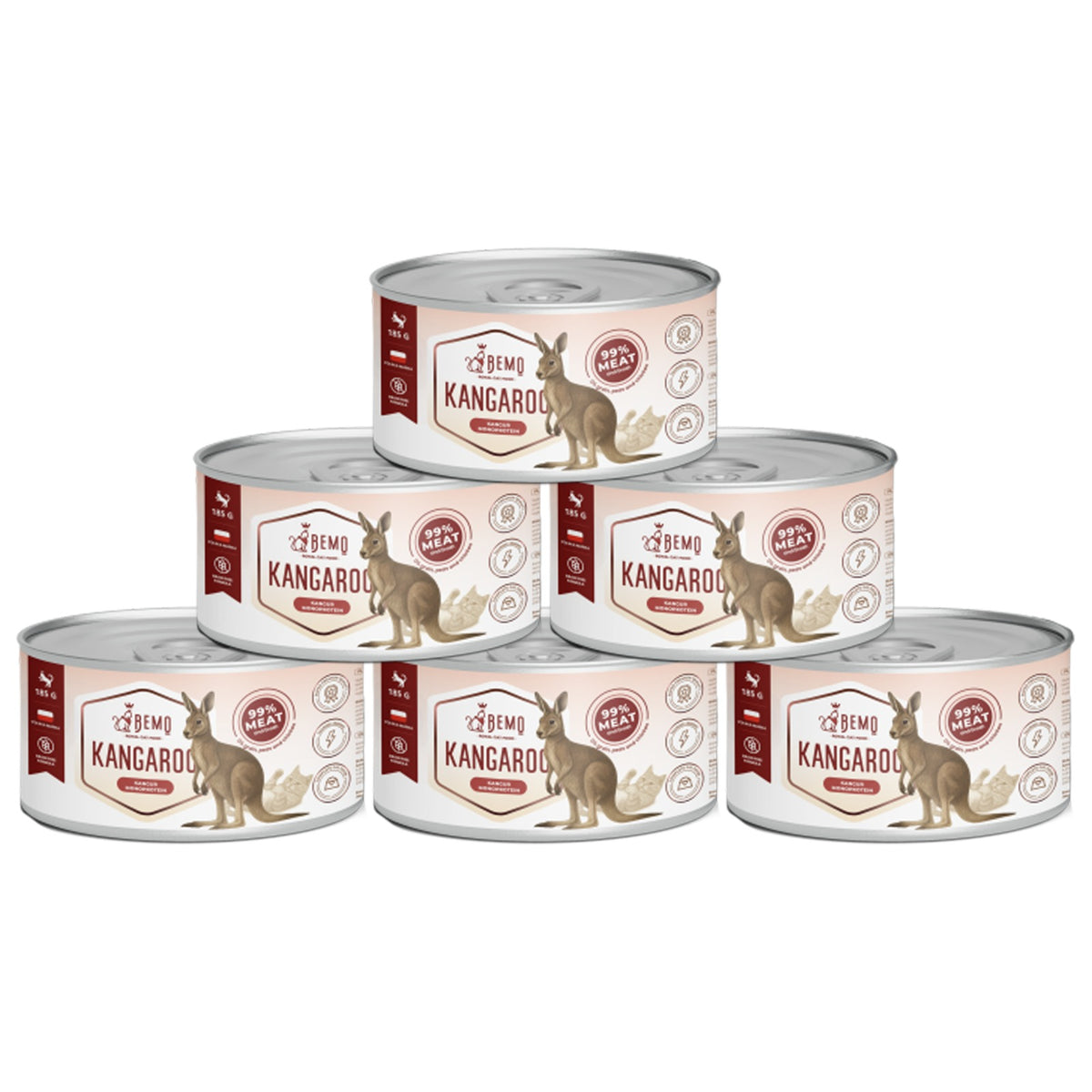 BEMO Mokra karma dla kota z kangurem 6x200 g – monoproteinowa, bezzbożowa, puszki