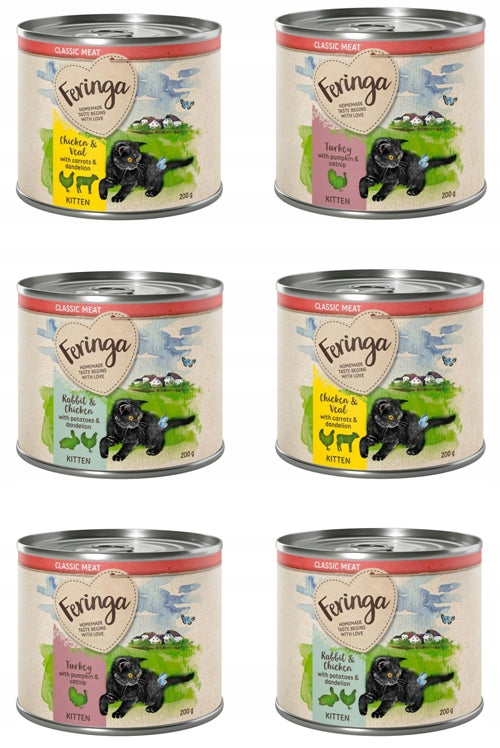 Feringa Mokra karma dla kociąt Classic Kitten Meat Menü 6 x 200 g bezzbożowa – mix smaków