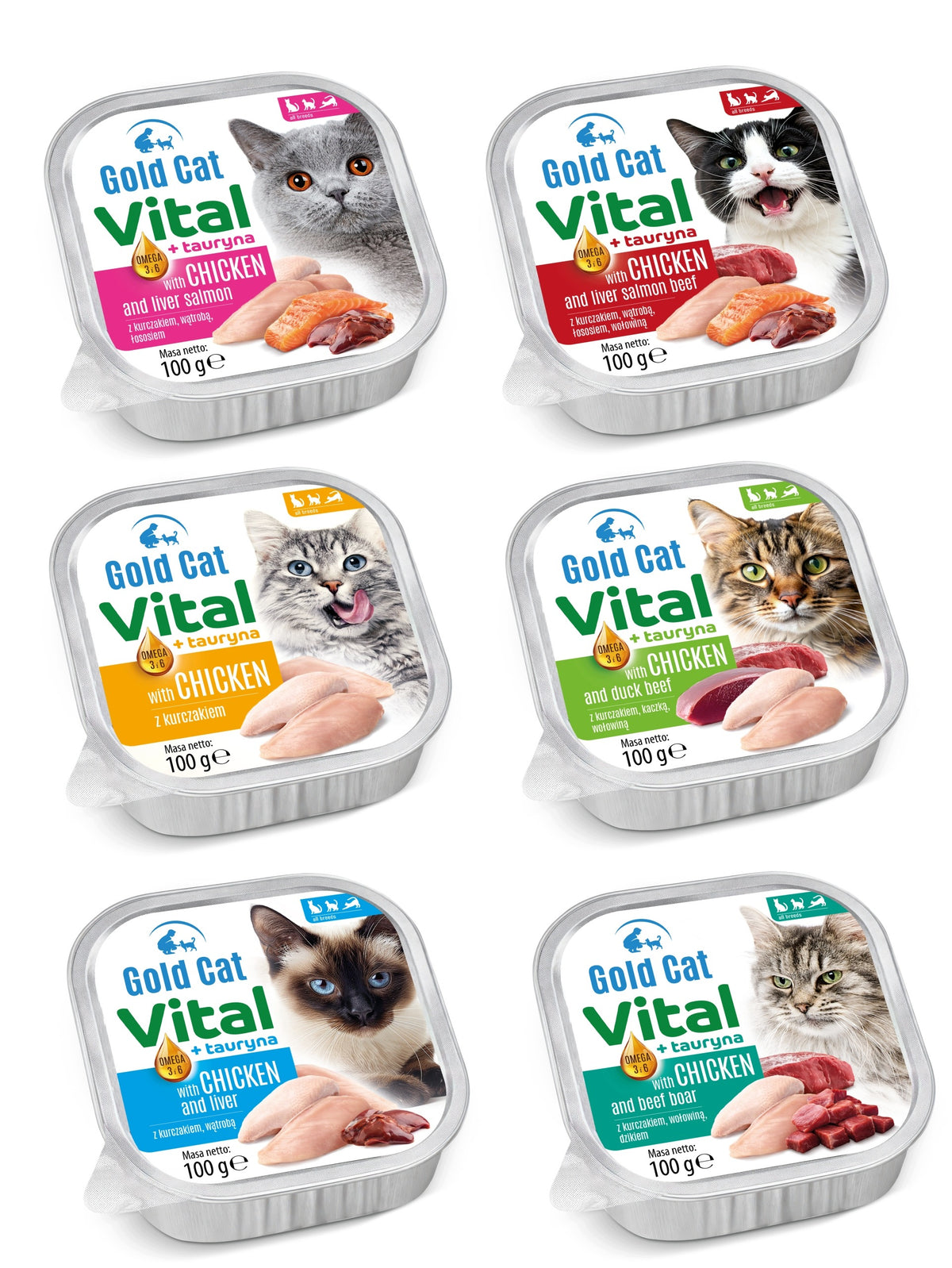 Gold Dog Mokra karma dla kota Gold Cat Vital 30 x 100 g pasztet – mix 6 smaków