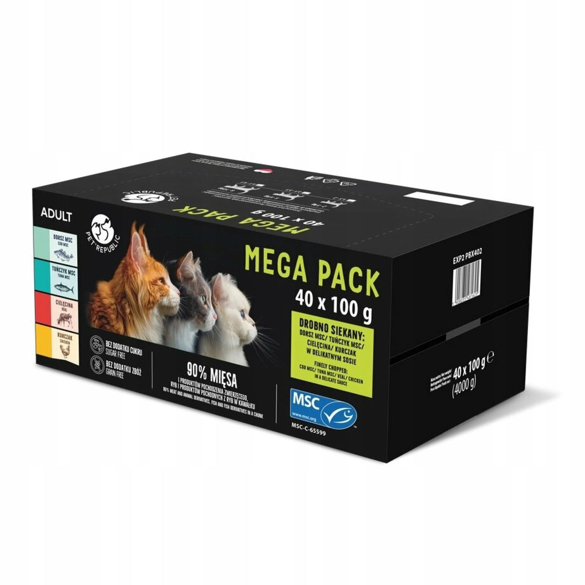 Pet Republic mokra karma dla kota bezzbożowa 40 x 100 g – saszetki, mix 4 smaków