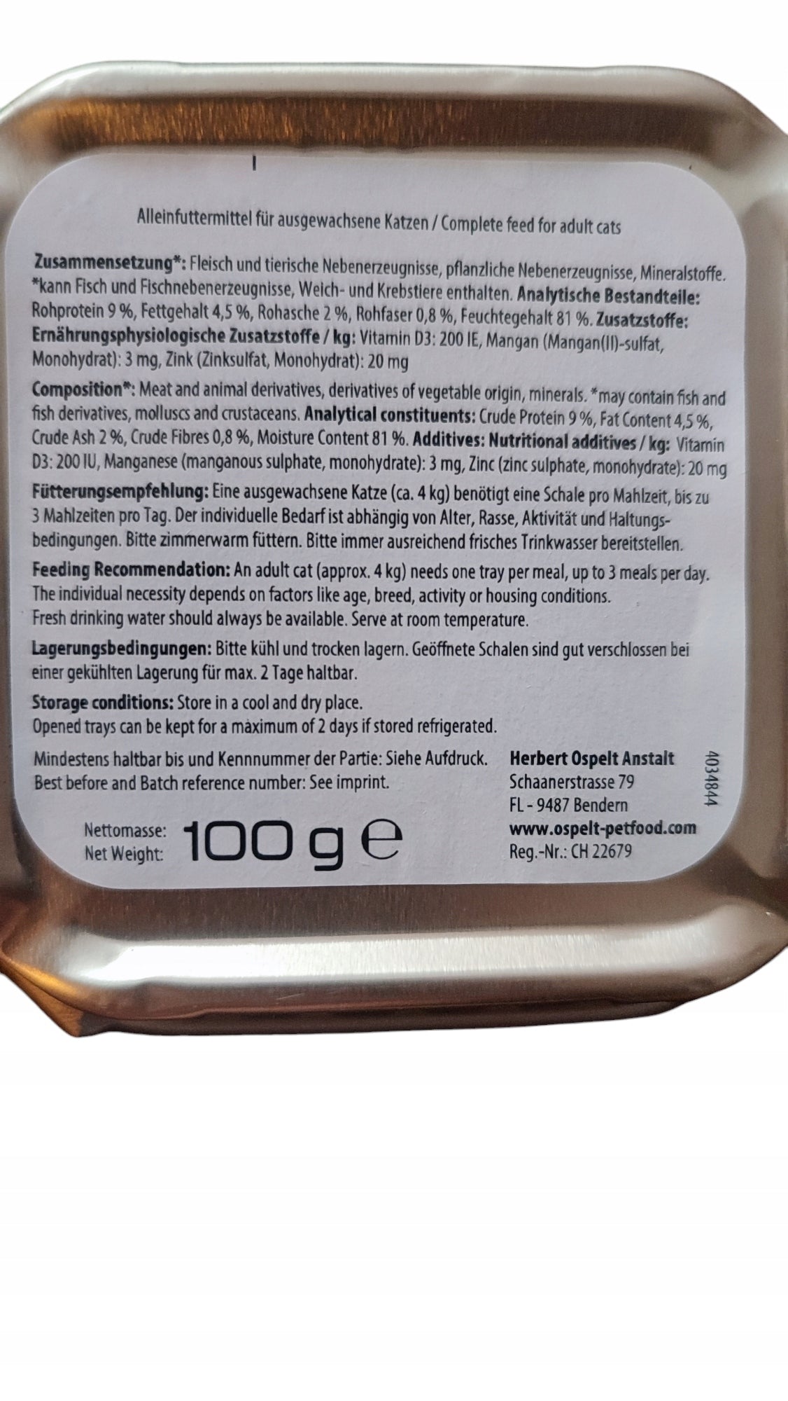 Mokra karma dla kota bezzbożowa w tackach 34 x 100 g – pełnoporcjowa, dla dorosłych kotów
