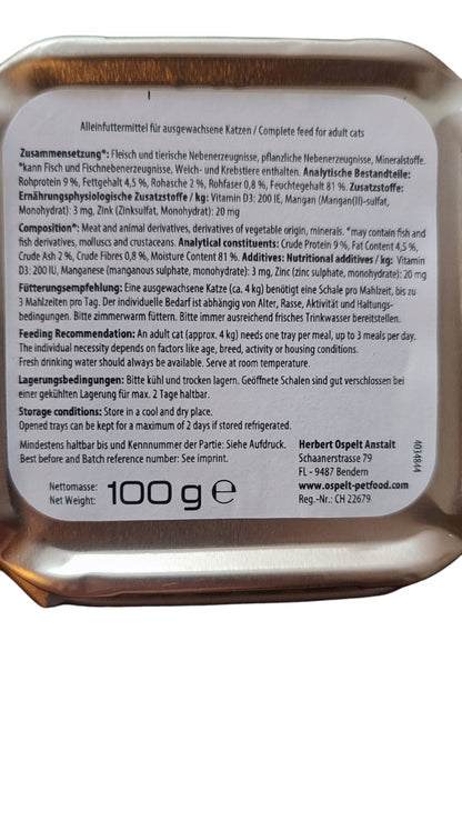 Mokra karma dla kota bezzbożowa w tackach 34 x 100 g – pełnoporcjowa, dla dorosłych kotów