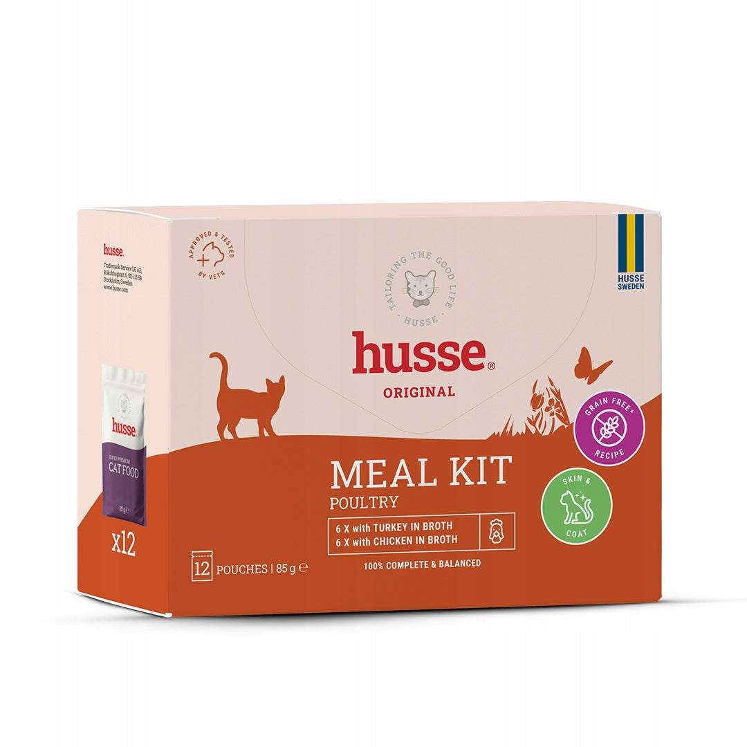 Husse Meal Kit mokra karma dla kota z kurczakiem i indykiem w bulionie – 12 x 85 g