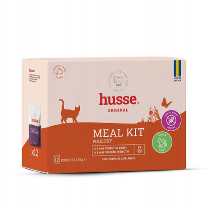 Husse Meal Kit mokra karma dla kota z kurczakiem i indykiem w bulionie – 12 x 85 g