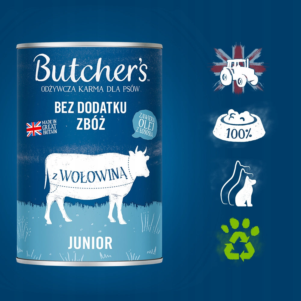 Butcher's Mokra karma dla szczeniąt Junior 24 x 400 g w galaretce – wołowina i kurczak