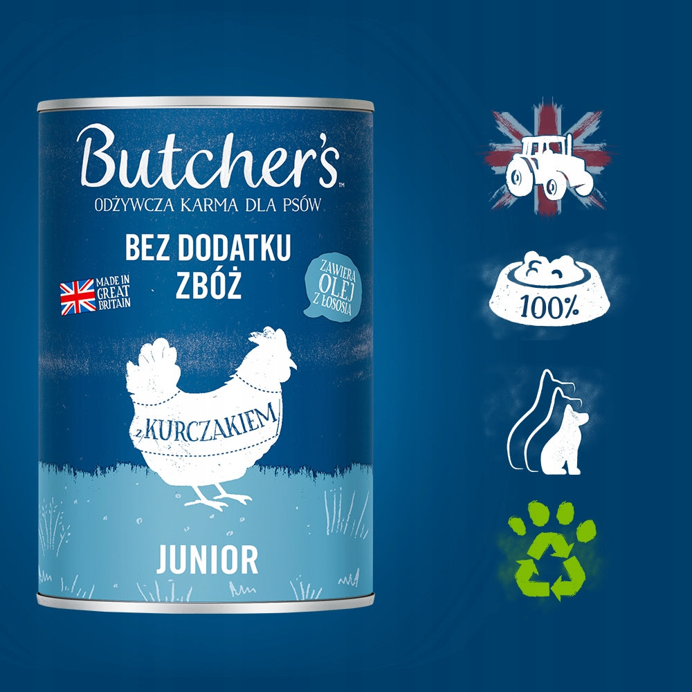 Butcher's Mokra karma dla szczeniąt Junior 24 x 400 g w galaretce – wołowina i kurczak
