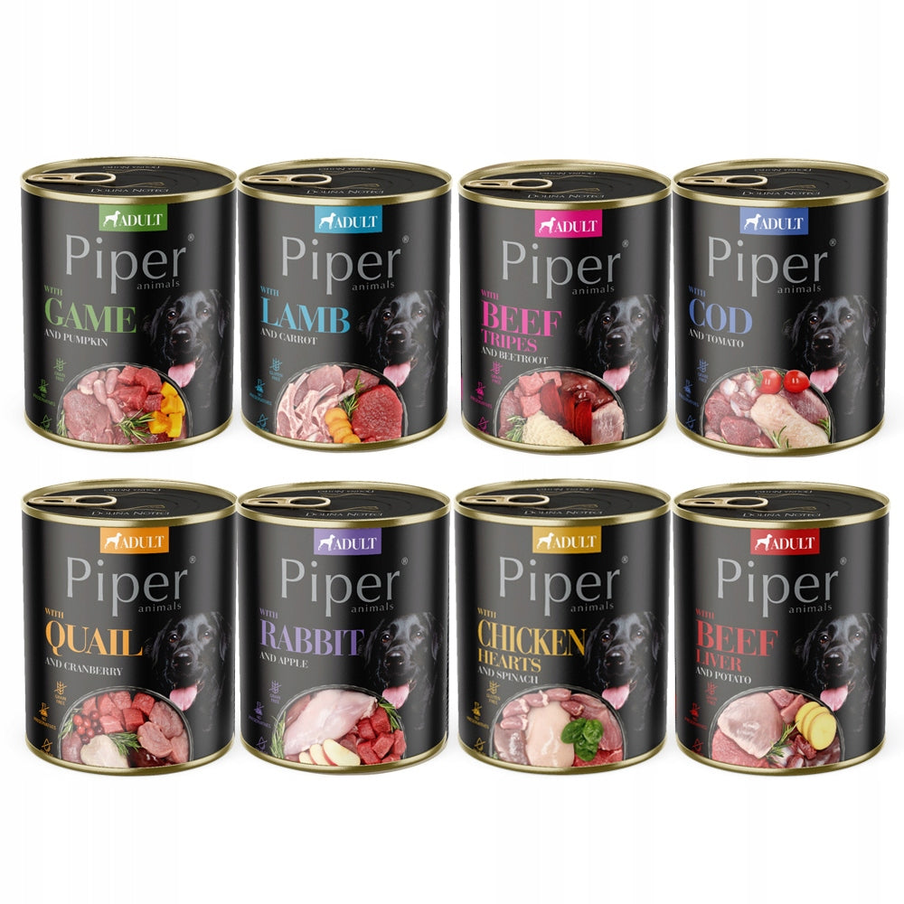 Piper Animals Mokra karma dla psa bezzbożowa 24 x 800 g – mix smaków, puszki