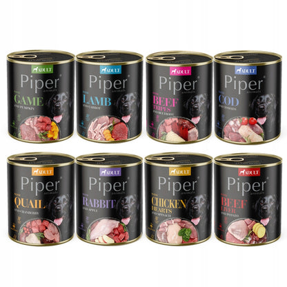 Piper Animals Mokra karma dla psa bezzbożowa 24 x 800 g – mix smaków, puszki
