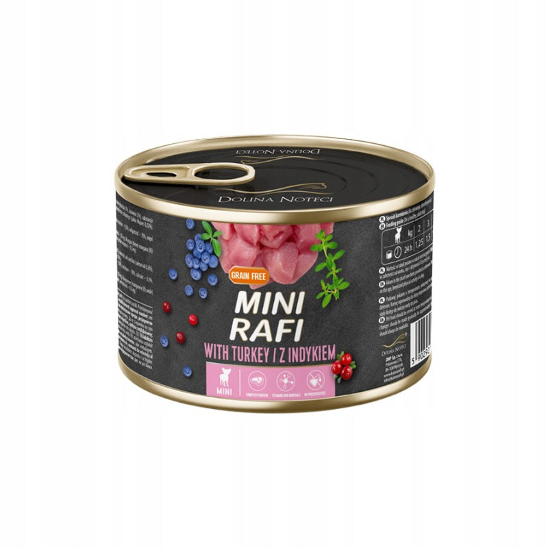 Mini Rafi mokra karma dla psa z indykiem 12 x 185 g – bezzbożowa, dla małych ras