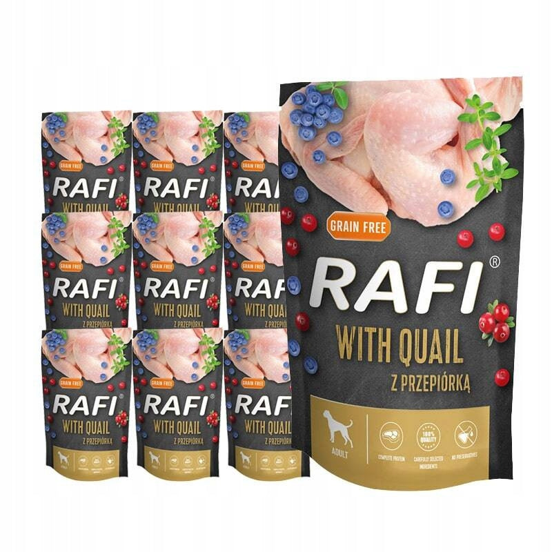 Rafi mokra karma dla psa z przepiórką bezzbożowa – zestaw saszetek 10 x 500 g
