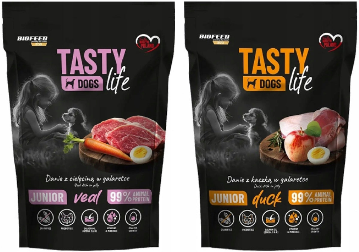 BioFeed Tasty Dogs Life Junior mokra karma dla szczeniąt 10 x 500 g bezzbożowa – mix smaków
