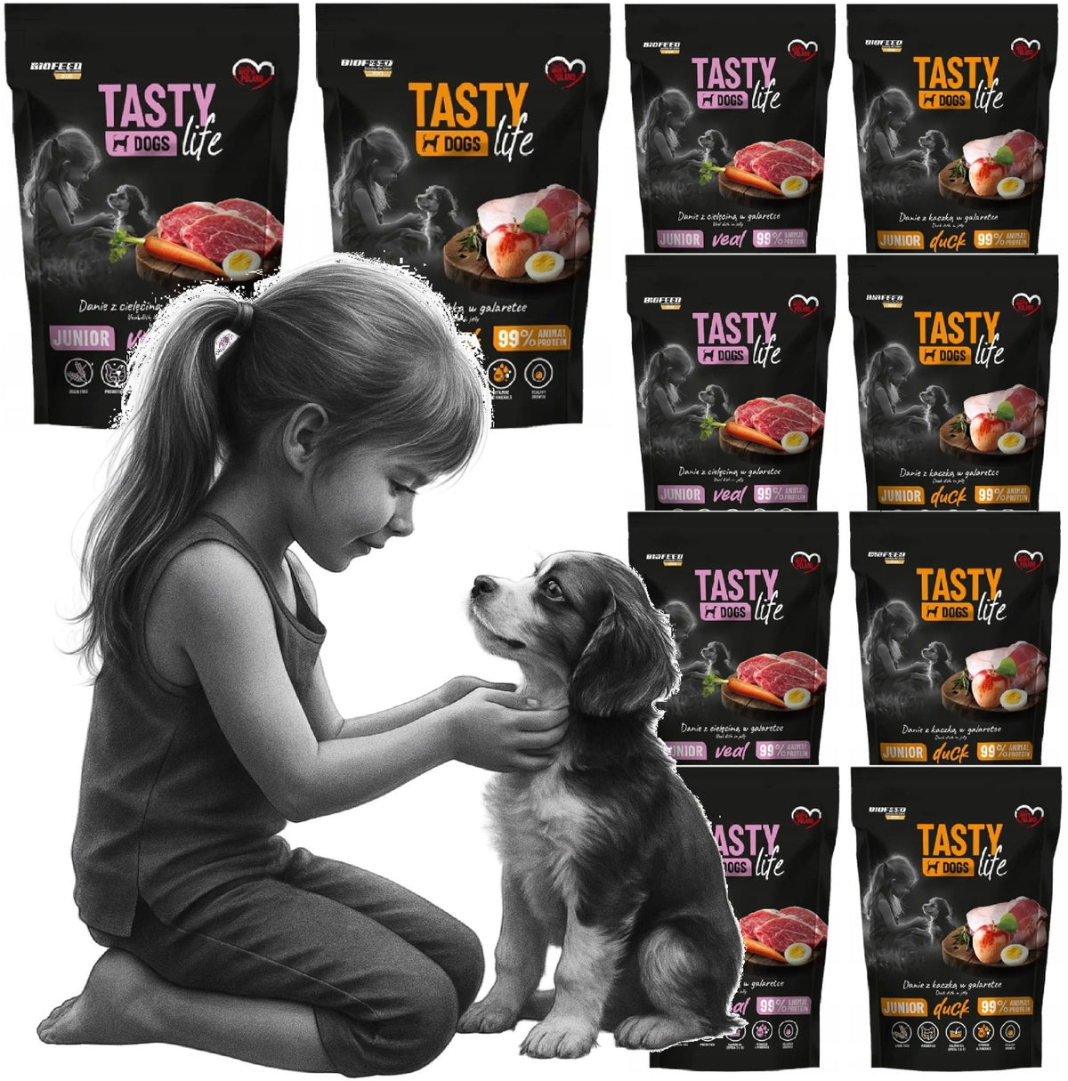 BioFeed Tasty Dogs Life Junior mokra karma dla szczeniąt 10 x 500 g bezzbożowa – mix smaków