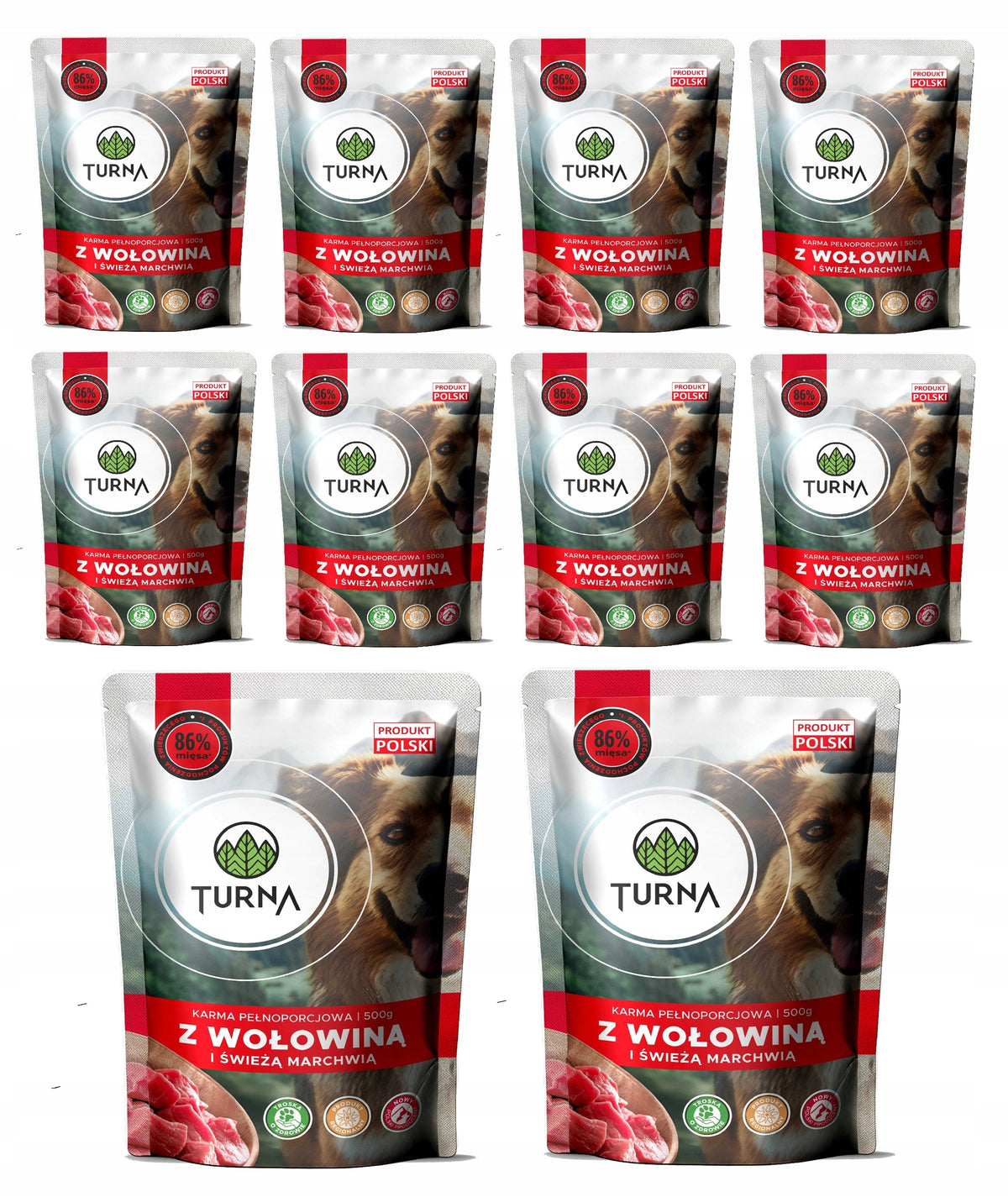 Turna mokra karma dla psa z wołowiną i marchewką 10 x 500 g – saszetki dla dorosłych psów