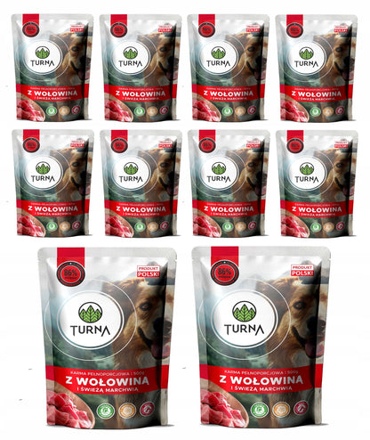 Turna mokra karma dla psa z wołowiną i marchewką 10 x 500 g – saszetki dla dorosłych psów