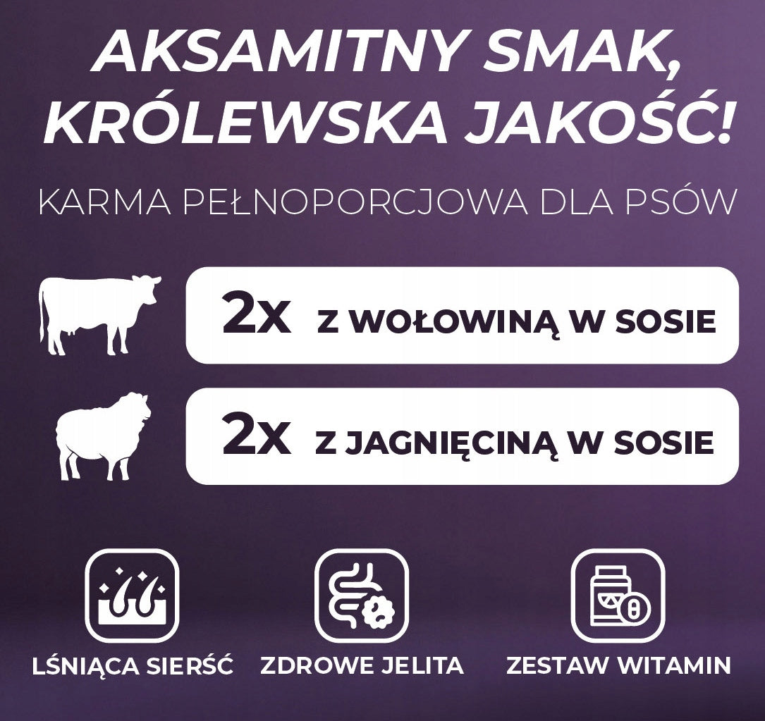 Velvet Bites mokra karma dla psa bez zbóż 40 x 100 g – saszetki w sosie, wołowina i jagnięcina
