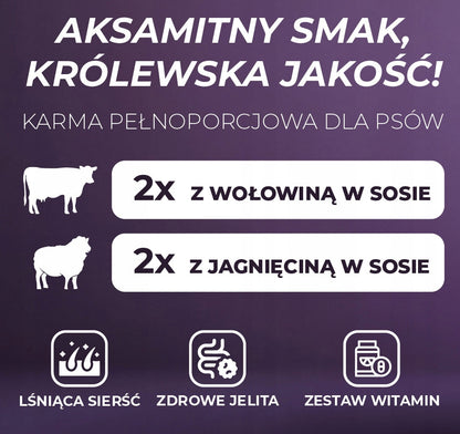Velvet Bites mokra karma dla psa bez zbóż 40 x 100 g – saszetki w sosie, wołowina i jagnięcina