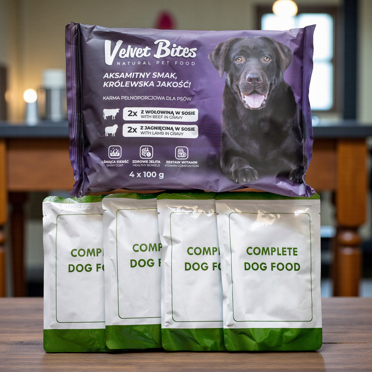 Velvet Bites mokra karma dla psa bez zbóż 40 x 100 g – saszetki w sosie, wołowina i jagnięcina