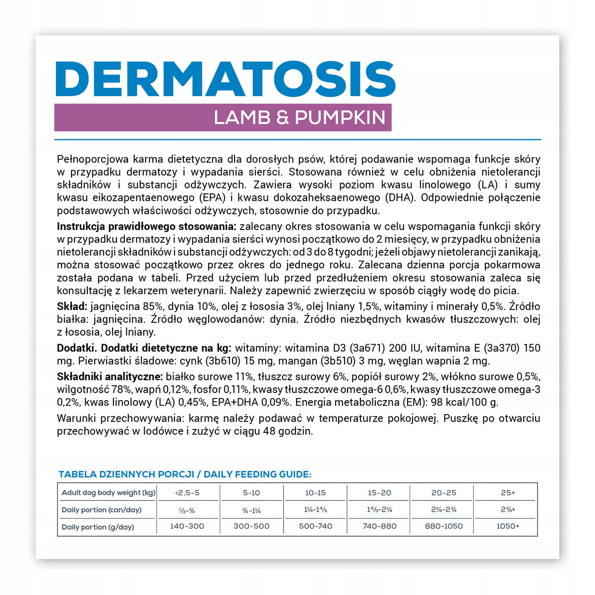 Vet Expert Dermatosis mokra karma dla psa z alergią, jagnięcina z dynią 6x400 g – bezzbożowa