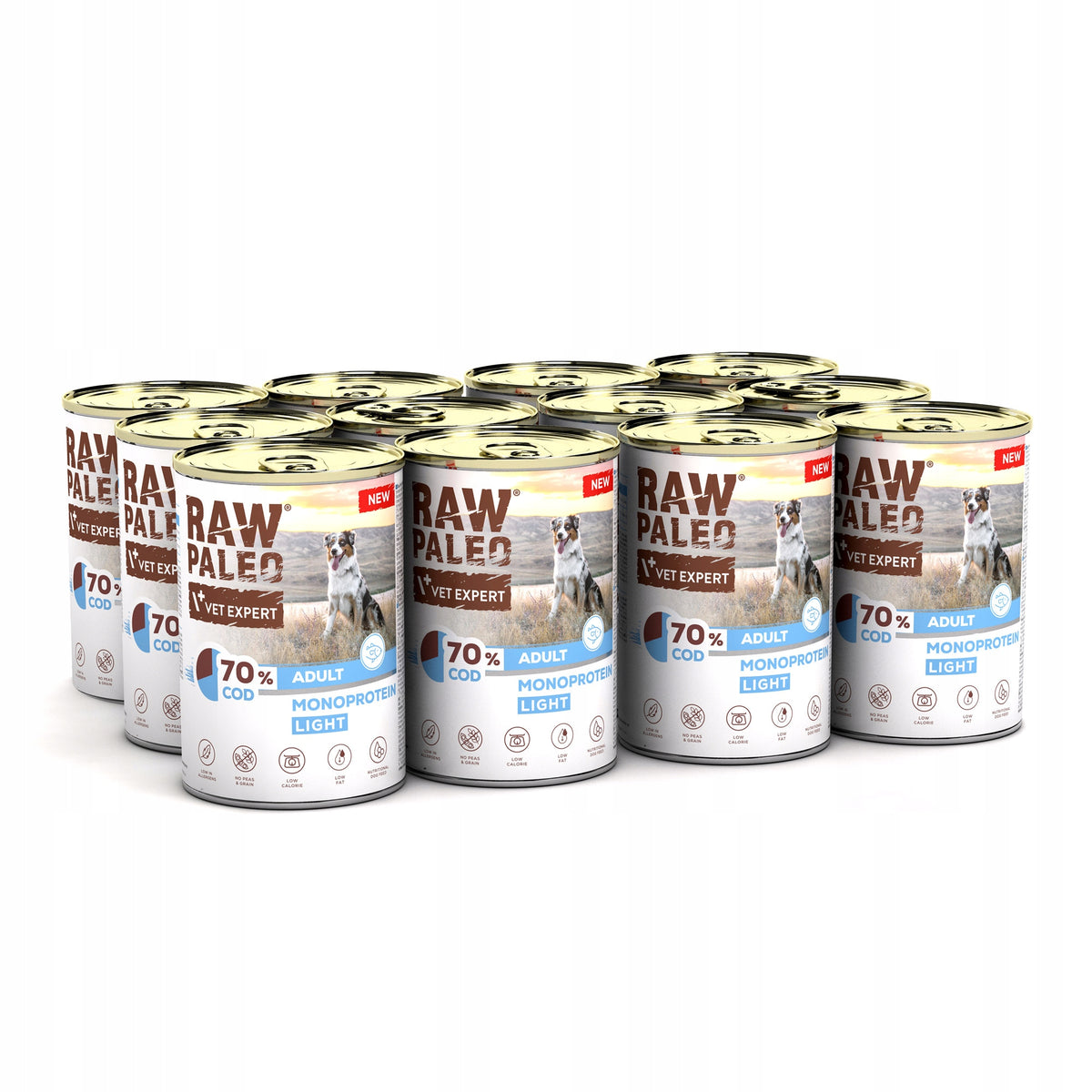 RAW PALEO Mokra karma dla psa light z dorszem, monobiałkowa, bezzbożowa – 12 x 400 g