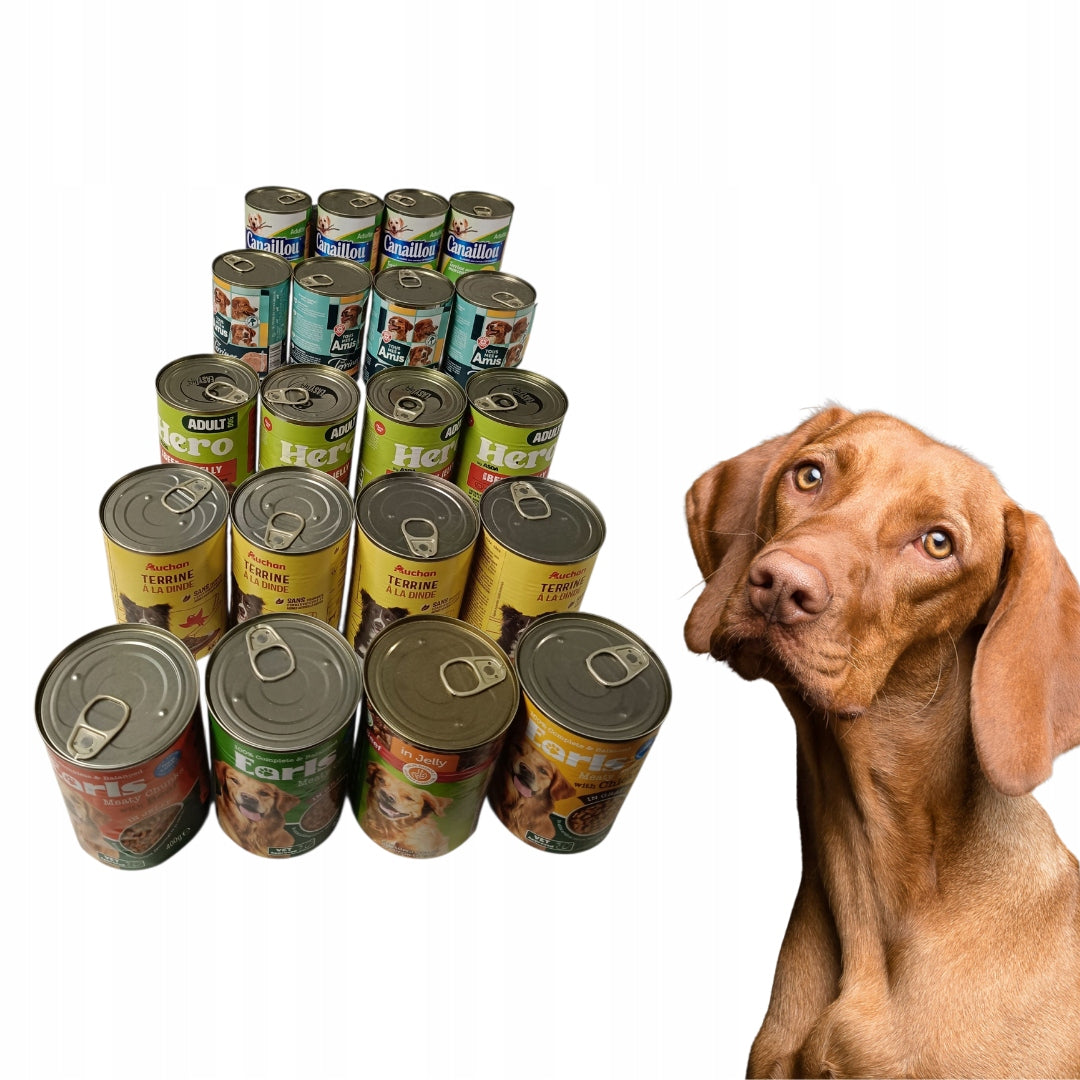 Mokra karma dla psa w puszkach 20 x 400 g – mix smaków i marek dla psów dorosłych