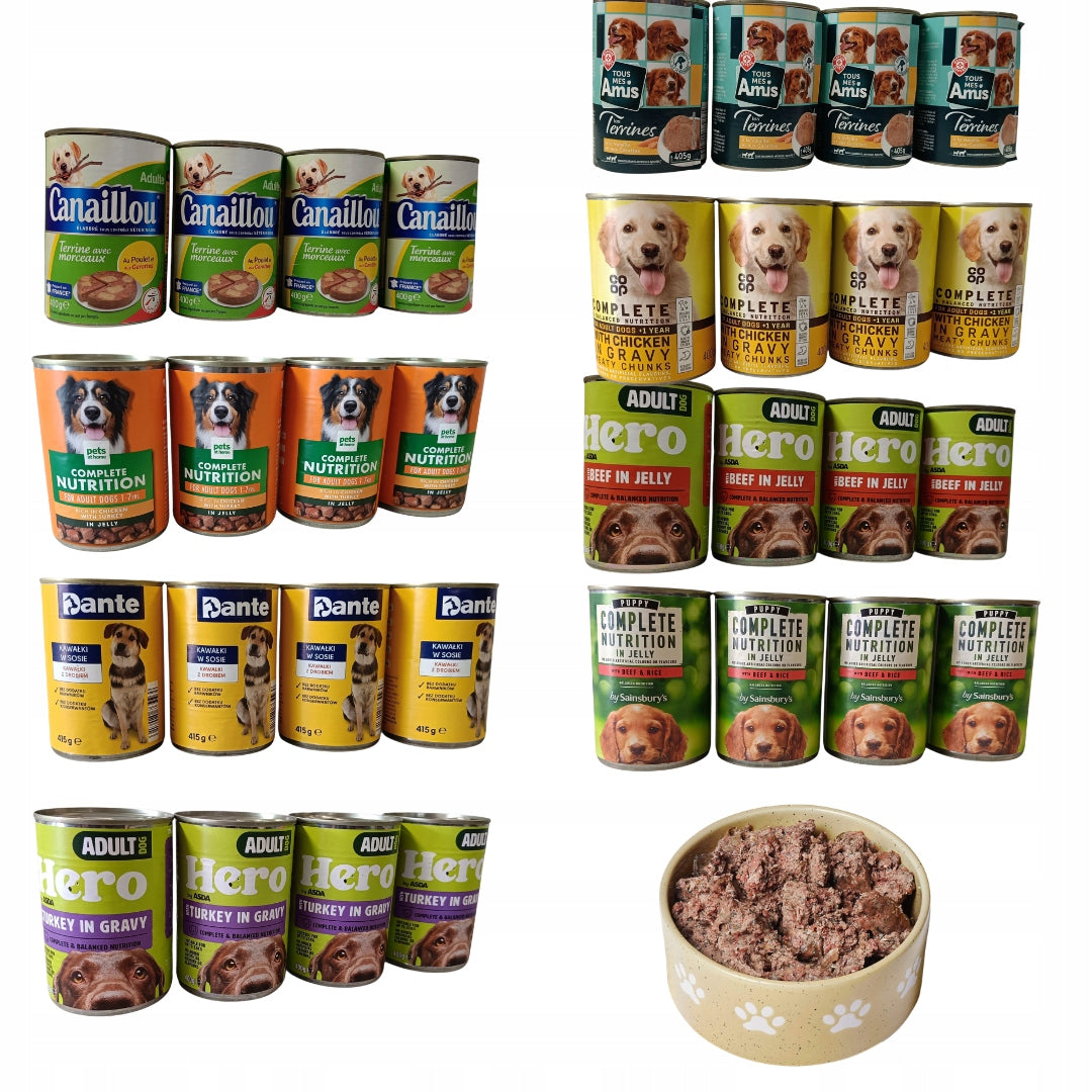 Mokra karma dla psa w puszkach 20 x 400 g – mix smaków i marek dla psów dorosłych