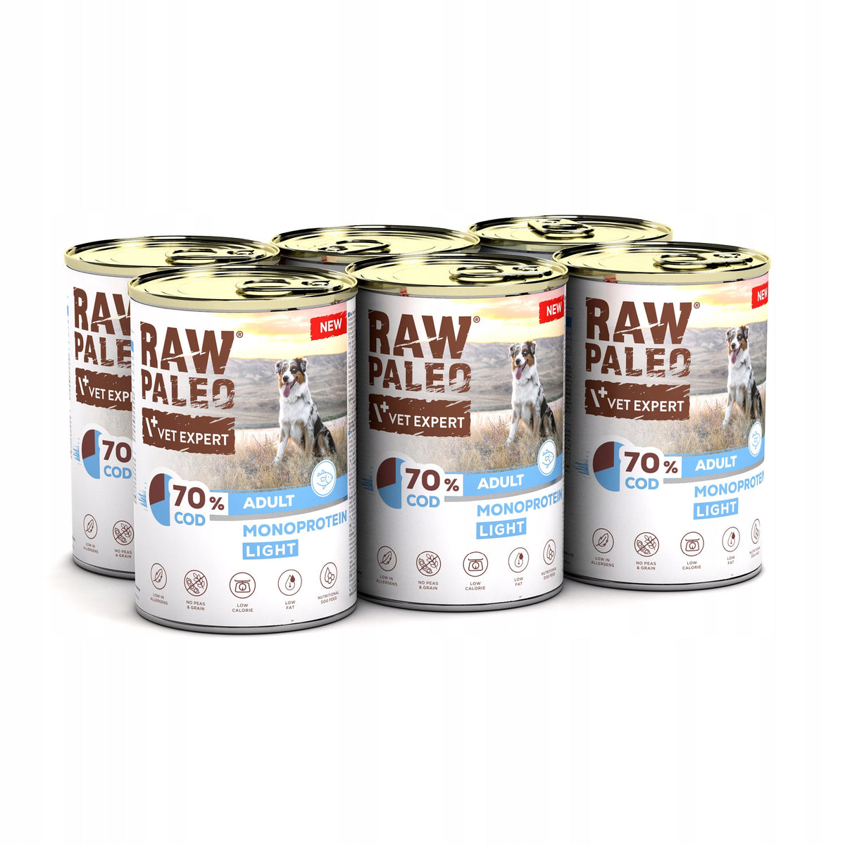 Raw Paleo mokra karma dla psa z dorszem light, monobiałkowa, bezzbożowa – 6x400 g