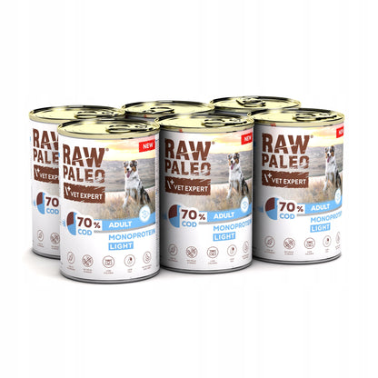 Raw Paleo mokra karma dla psa z dorszem light, monobiałkowa, bezzbożowa – 6x400 g