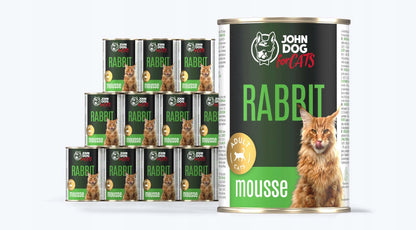John Dog for Cats monobiałkowa karma mokra dla kota królik 12x400 g – mus bezzbożowy