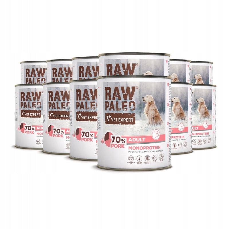 Raw Paleo mokra karma dla psa monobiałkowa z wieprzowiną 12 x 400 g – bezzbożowa, hipoalergiczna