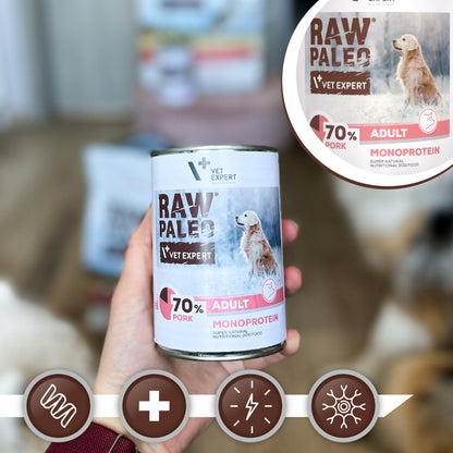 Raw Paleo mokra karma dla psa monobiałkowa z wieprzowiną 12 x 400 g – bezzbożowa, hipoalergiczna