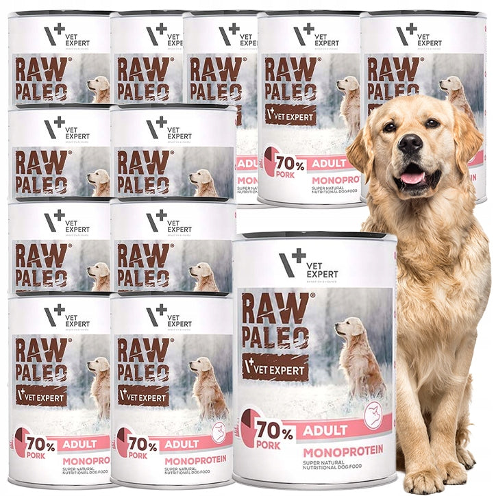 Raw Paleo mokra karma dla psa monobiałkowa z wieprzowiną 12 x 400 g – bezzbożowa, hipoalergiczna