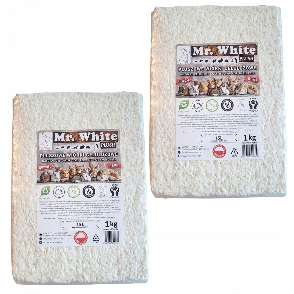 Mr. White Ściółka dla gryzoni z celulozy 2 x 1 kg – pluszowe wiórki bezpyłowe, 15 l