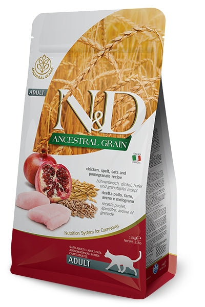 Farmina N&D Ancestral Grain sucha karma dla kota z kurczakiem i granatem 1,5 kg – adult