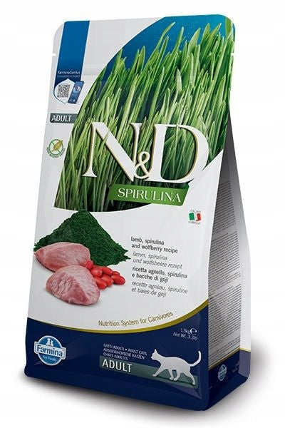 Farmina N&D Spirulina Lamb sucha karma dla dorosłych kotów bezzbożowa 1,5 kg – jagnięcina